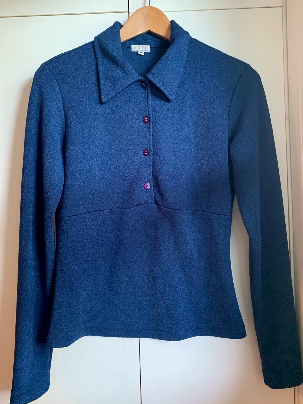Navy Long-Sleeve Polo Top